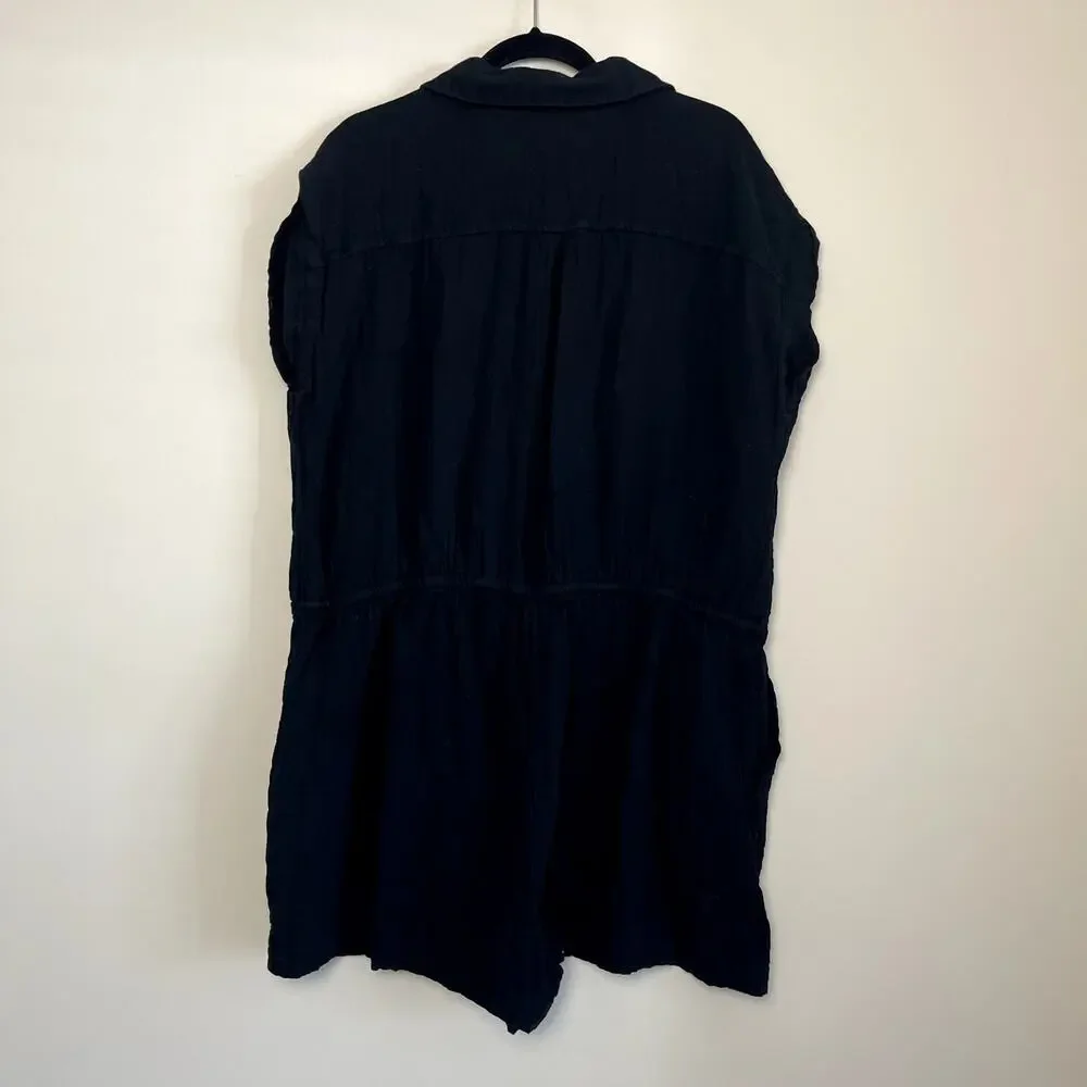 Old Navy Black Guazey Cotton Button Minimalist Romper Women's Sz‎ XL - Picture 2 of 6